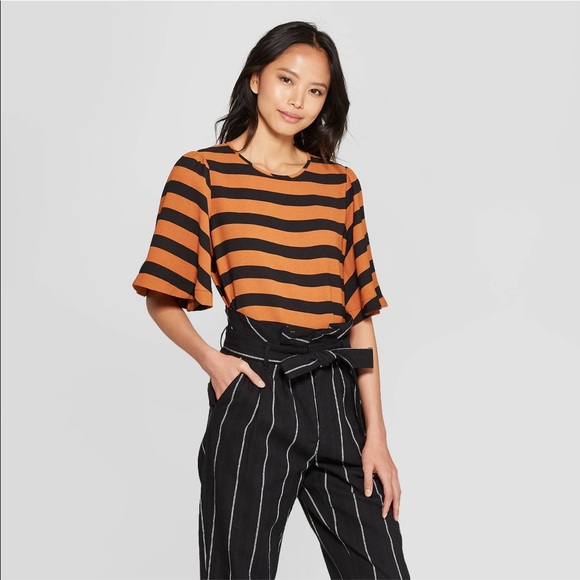 Who What Wear Tops - Who What Wear | Striped 3/4 Sleeve Crew Neck Top M